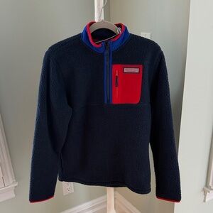 Vineyard Vines Sherpa 1/2 Zip Navy Fleece with Red and Blue Trim